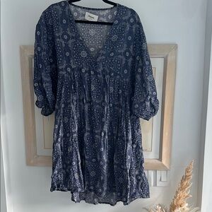 Blue bandana print 3/4 Sleeve 100% cotton Midi Dress
